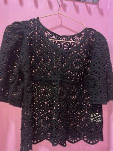 Chic Black Crochet Top fits s and xs