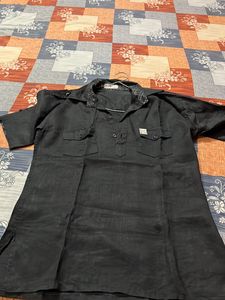 Pure Linen Black Kurta For Boys
