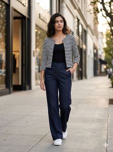 Set of two Striped Cropped Jacket And sleeve top