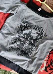 Grey Graphic Print Off-Shoulder Top