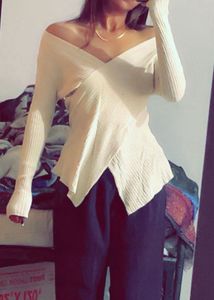 Off-Shoulder Cream Knit Top
