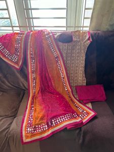 vibrant pink Designer Kurta Set with Dupatta
