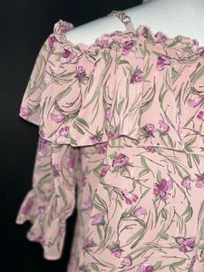 Pink Floral Cold Shoulder Ruffle Top