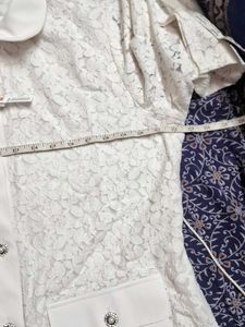 White Lace Button-Up Top ,shrug
