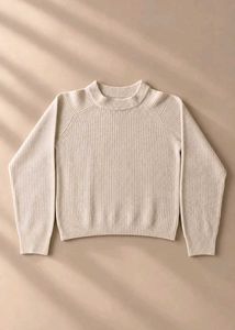 CREAM RIBBED KNIT SWEATER WITH STRUCTURED SHOULDER