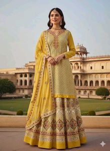 Elegant Yellow Lehenga Choli with Dupatta