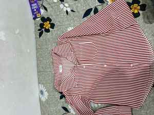 Red Striped Button-Up Shirt