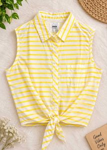 💛 Yellow & White Striped Sleeveless Shirt – Max