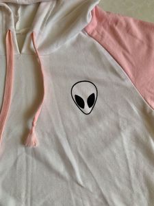 Cute Alien Patch Cropped Hoodie