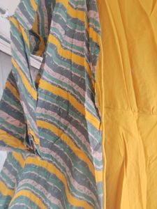 Aks Clothing, Medium Size, Long Ankle Length Yellow Kurti With In Built Koti