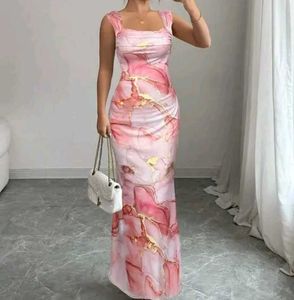 Elegant Pink Marble Print Maxi Dress