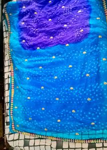 Vibrant Blue Bandhani Saree