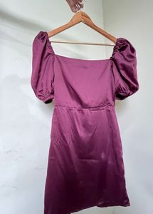 Chic Plum Puff Sleeve Mini Dress