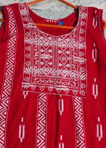 Red Embroidered Kurta