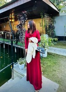 Elegant Maroon Cowl Neck Maxi Dress