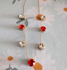 Charming Red and White Gem Necklace