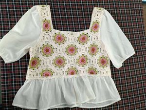Boho Crochet Flower Peplum Top