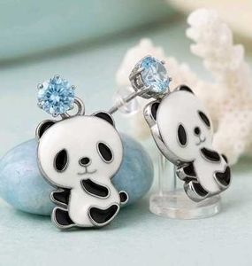 Cute Panda Earrings with white Gems