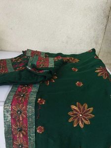Elegant Green Embroidered Saree