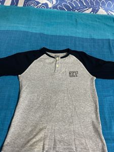 grey and black full sleeve cotton t shirt