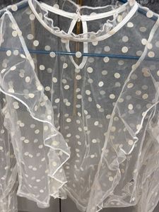 Shein Sheer Polka Dot Ruffle Top