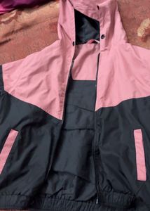 Pink &amp; Black Hooded Windbreaker Jacket