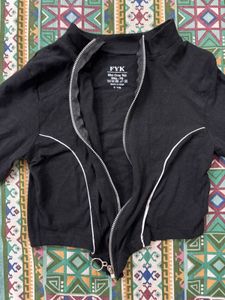 Black Zip-Up Jacket with White Piping