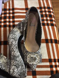 Embellished Black & White Print Heels