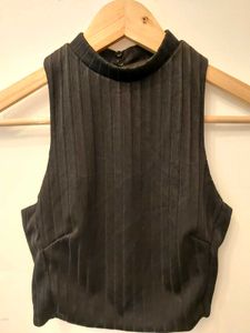 Sleek Black Ribbed Mock Neck Top