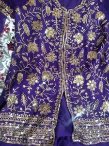 Embroidered Purple umbrella plazo kurta with dupat