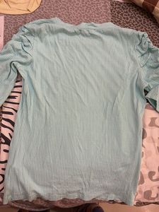 Light Blue Ribbed Top with Puff Sleeves