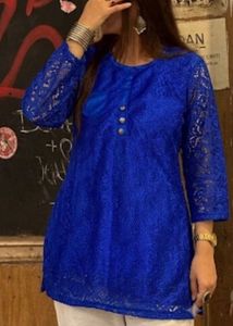 Royal Blue Vintage Lace Kurta Top