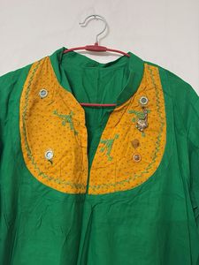Green &amp; Yellow Embroidered Lhenga Choli
