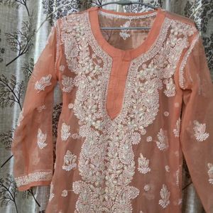 Elegant Peach Chikankari Kurta