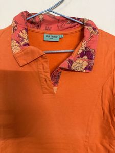 Orange Collared Long Sleeve Top