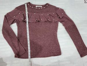 Ruffle Pearl Long Sleeve Top