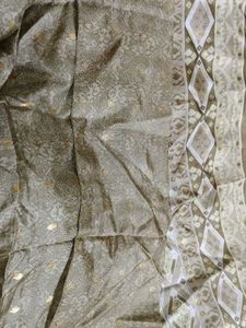 Stiff Pleats Gold Print Cotton Silk Saree