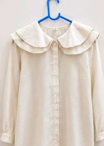 Cream Ruffle Collar Long Sleeve Top