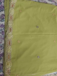 Beautiful Olive Green Embroidered Saree