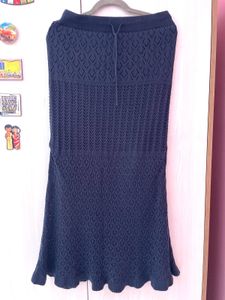 GU Navy Blue Knitted Flared Vintage Skirt