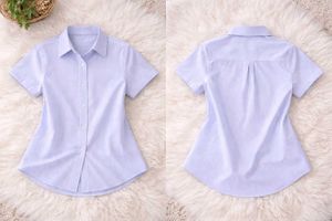 Light Blue Short Sleeve Button-Up Top