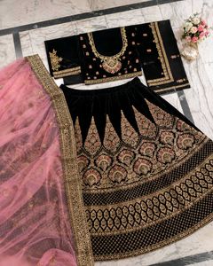 Elegant Black Velvet Lehenga Choli Set