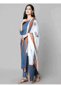 Blue Printed Kurta Set with Dupatta