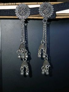 Oxidized Silver Jhumka Earrings