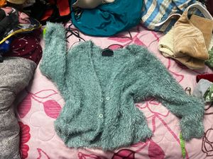 Cozy Blue Fuzzy Knit Cardigan