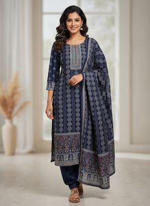 Navy Blue Printed Salwar Kameez Suit
