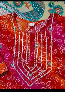 Vibrant Bandhani Kurta Set with Embellishment