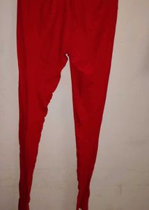 Red Ethnic Leggings with Golden Print