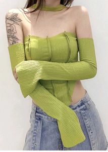 Lime Green Ribbed Cutout Top with Sleeves