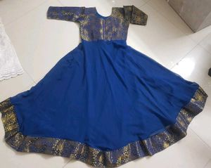 Elegant Royal Blue Anarkali Kurta with Gold Border